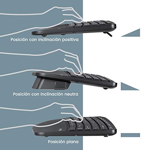 Perixx Periduo-606, Set de Teclado Compacto Ergonómico inalámbrico y Ratón Vertical portátil, con reposa muñeca Ajustable y Teclas de Membrana Low Profile, Layout Español