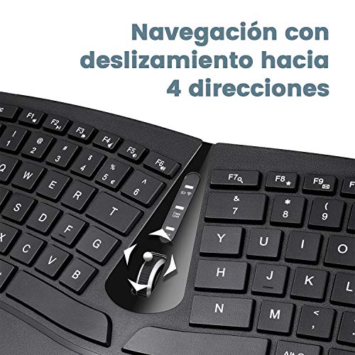 Perixx Periduo-606, Set de Teclado Compacto Ergonómico inalámbrico y Ratón Vertical portátil, con reposa muñeca Ajustable y Teclas de Membrana Low Profile, Layout Español