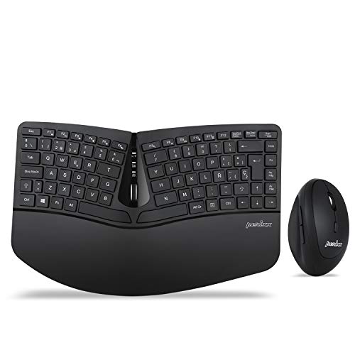 Perixx Periduo-606, Set de Teclado Compacto Ergonómico inalámbrico y Ratón Vertical portátil, con reposa muñeca Ajustable y Teclas de Membrana Low Profile, Layout Español