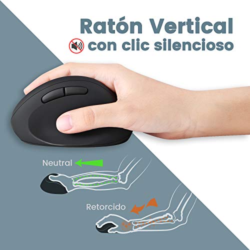 Perixx Periduo-606, Set de Teclado Compacto Ergonómico inalámbrico y Ratón Vertical portátil, con reposa muñeca Ajustable y Teclas de Membrana Low Profile, Layout Español