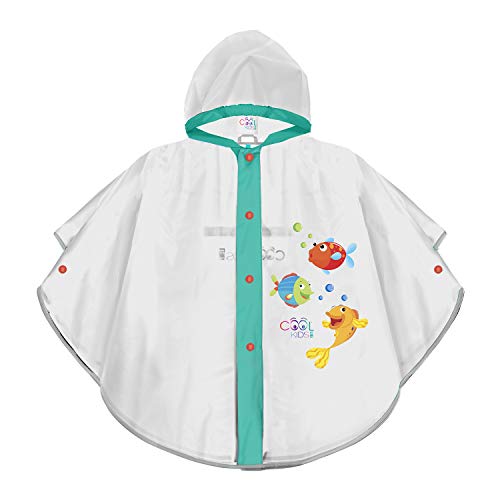 PERLETTI Chubasquero Niño con Pececitos Rojo Verde Amarillo - Impermeable Niños 3 4 5 6 Años Reflectante - Poncho Chaquetón para Lluvia Antiviento con Capucha y Botones a Presión (Peces, 3/6 Años)