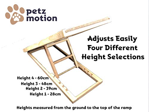 Petzmotion Escalera de madera de roble maciza y resistente, para perros y mascotas, plegable, altura ajustable, antideslizante, para coche, cama, sofá y SUV