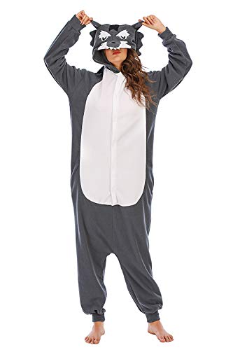 Pijama Animal Entero Unisex para Adultos con Capucha Cosplay Wolf Disfraz Homewear Mamelucos Ropa De Dormir Celebración de días Festivos,LTY33-2,L