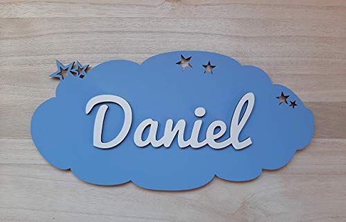 Placa nube de madera personalizada con nombre. Varios colores disponibles