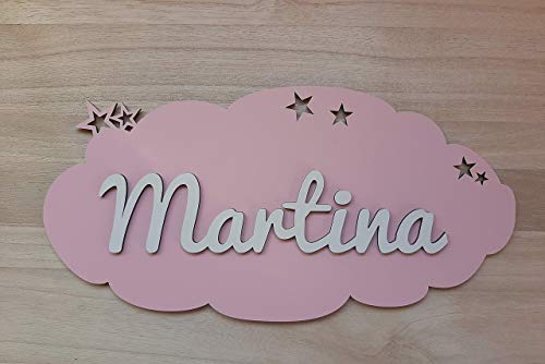 Placa nube de madera personalizada con nombre. Varios colores disponibles