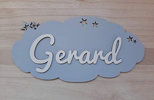 Placa nube de madera personalizada con nombre. Varios colores disponibles