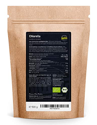 Polvo de chlorella orgánica 500g - Chlorella vulgaris - algas - llenado y verificado en Alemania (DE-ÖKO-005)