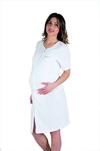 Premamy - Camisa Clinica para Maternidad, Modelo de Frente Abierto, Jersey algodón, pre-Post-Parto - Blanco - V (L)