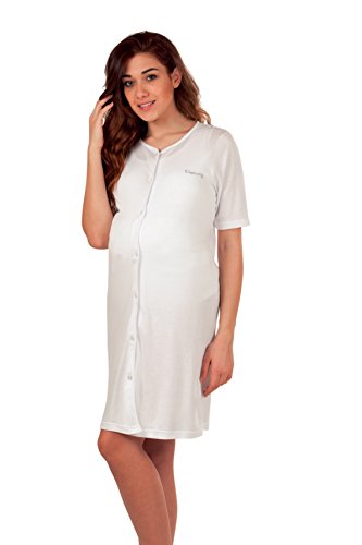 Premamy - Camisa Clinica para Maternidad, Modelo de Frente Abierto, Jersey algodón, pre-Post-Parto - Blanco - V (L)