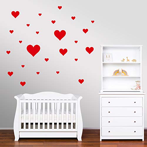 PREMYO 32 Corazones Pegatinas Pared Infantil - Vinilos Decorativos Habitación Bebé Niña - Fácil de Poner Rojo