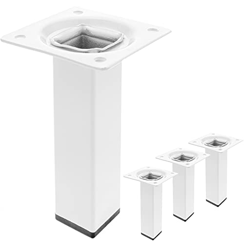 PrimeMatik - Pies Cuadrados para Mesa y Mueble. Patas en Acero Blancas de 10cm 4-Pack