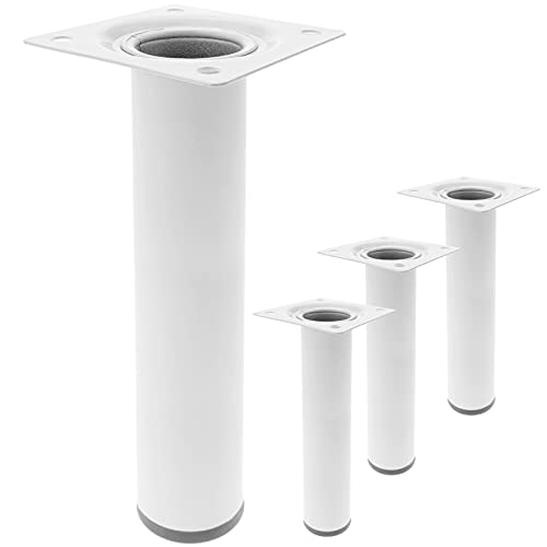 PrimeMatik - Pies Redondos para Mesa y Mueble. Patas en Acero Blancas de 25cm 4-Pack