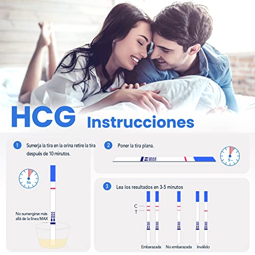 Pruebas de embarazo femómetro, tiras de prueba de embarazo de HCG, kit de pruebas de embarazo de detección temprana, 25 MUI / ml con resultados rápidos y precisos,10 piezas