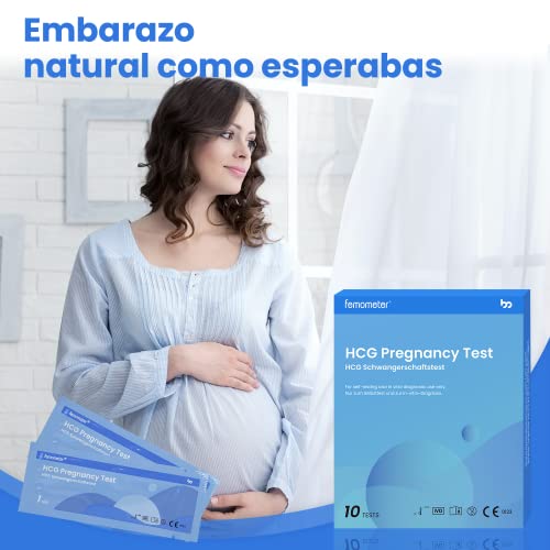 Pruebas de embarazo femómetro, tiras de prueba de embarazo de HCG, kit de pruebas de embarazo de detección temprana, 25 MUI / ml con resultados rápidos y precisos,10 piezas