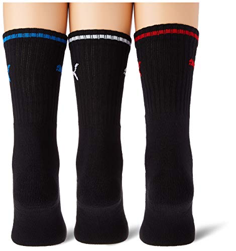 PUMA Sport Crew Stripe Socks (3 Pack) Calcetines, Black, 35/38 Unisex Adulto