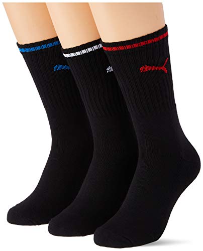 PUMA Sport Crew Stripe Socks (3 Pack) Calcetines, Black, 35/38 Unisex Adulto