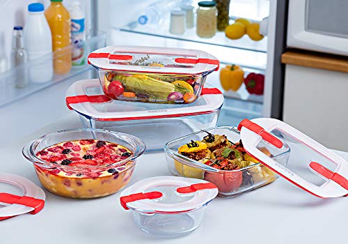 Pyrex® Cook & Heat - Juego de 5 platos de cristal con tapa hermética, especial para microondas