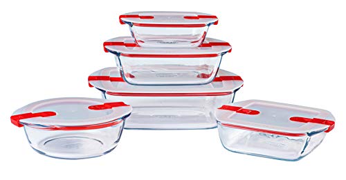 Pyrex® Cook & Heat - Juego de 5 platos de cristal con tapa hermética, especial para microondas