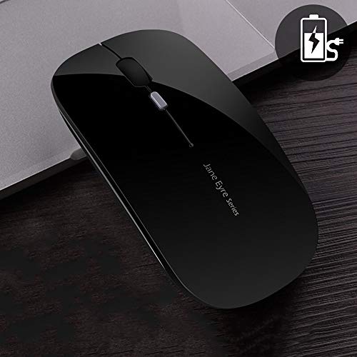 Q5 Ratón Inalámbrico Recargable, Mouse Wireless 2.4G Mute de Mouse Inalambrico, Ultra Delgado,1600 dpi Ajustable para Portatil/Computadora/Windows/Linux/Vista/PC/Mac (Negro)