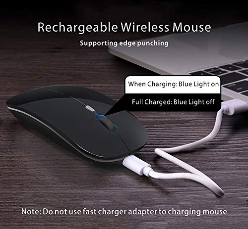 Q5 Ratón Inalámbrico Recargable, Mouse Wireless 2.4G Mute de Mouse Inalambrico, Ultra Delgado,1600 dpi Ajustable para Portatil/Computadora/Windows/Linux/Vista/PC/Mac (Negro)