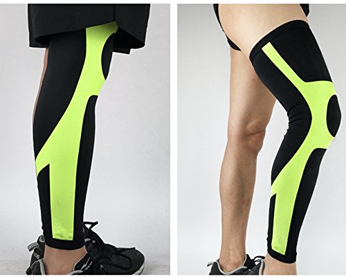 Qitun Calcetines de Compresion de Pierna Completa,Elástica Transpirable Como Leg Warmers/Accesorio de Ciclismo.(Envoltura única) Verde fluorescente XL