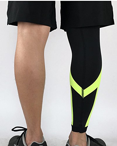 Qitun Calcetines de Compresion de Pierna Completa,Elástica Transpirable Como Leg Warmers/Accesorio de Ciclismo.(Envoltura única) Verde fluorescente XL