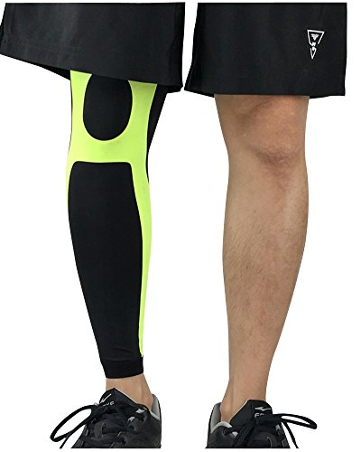 Qitun Calcetines de Compresion de Pierna Completa,Elástica Transpirable Como Leg Warmers/Accesorio de Ciclismo.(Envoltura única) Verde fluorescente XL