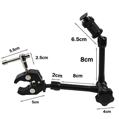 QLOUNI Brazo Mágico Brazo Articulado de 11 Pulgadas Brazo de Cámara con Súper Abrazadera para Cámara réflex Digital para Monitorear de Campo LCD, Luz de Flash