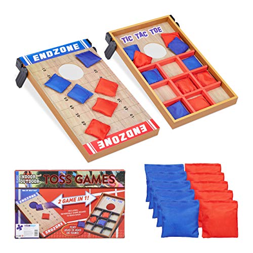 Relaxdays Juegos de Habilidad 2 en 1 Cornhole y Tic TAC Toe, Madera-Tela-Arena, Multicolor, 4 x 29,5 x 51 cm, (10022795)