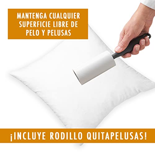 Relleno cojin 45x45 cm (2 Unidades) 100% Fibra Hueca siliconada de Gran Densidad Cojines Sofa y Cama. Incluye un Rodillo quitapelusas.