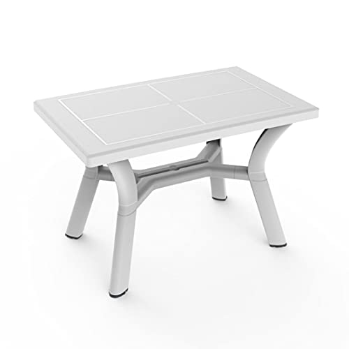 RESOL Dalia Mesa Jardín Rectangular 115 x 72 hasta 4 Personas Diseño Moderno y Elegante con Agujero de Sombrilla y Protección UV para Comedor Exterior en Patio, Terraza o Porche - Blanca