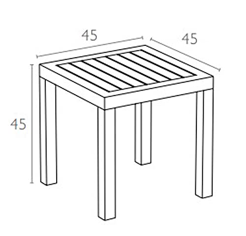 RESOL Ocean Mesa Auxiliar 45x45 para Jardín, Terraza o Balcón | Uso Exterior o Interior | Click-Clack Mesa Baja Cuadrada para Mesa de Café o Centro | Fácil Mantenimiento Protección UV Blanca