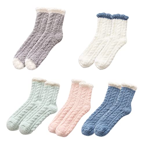 Ropniik Calcetines Dormir Mujer 5 Pares , Calcetines Termicos Mujer Calcetines De Invierno Con Zapatillas,Calcetines Cómodos Para Dormir, Calcetines CáLidos, Calcetines De Casa Para Mujeres Y Niñas