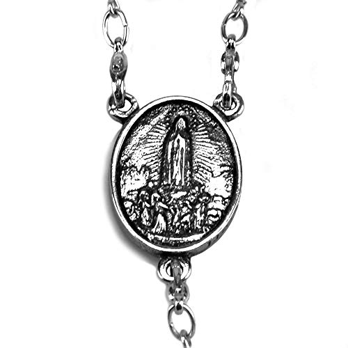 Rosario Religioso de Perlas de Nácar, VIRGEN DE FATIMA con Caja de Madera, Pulsera a Juego y Bolsa de Lino. Convertible en Collar Mujer Rosario Nacar VF