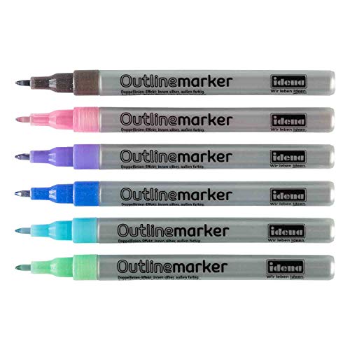 Rotulador Outline con efecto de doble línea brillante, interior plateado y exterior de 6 colores diferentes de contorno para crear diseños creativos y diseños únicos.