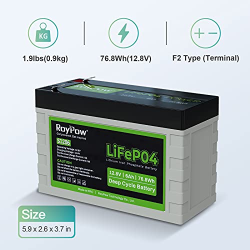 RoyPow Batería LiFePO4 Deep Cycle 6Ah 12V Recargable de Litio fosfato de Hierro Hierro 3000 ciclos FiOS de reemplazo para batería SLA para Autocaravana/campista, Scooter, buscador de Peces