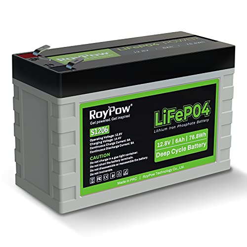 RoyPow Batería LiFePO4 Deep Cycle 6Ah 12V Recargable de Litio fosfato de Hierro Hierro 3000 ciclos FiOS de reemplazo para batería SLA para Autocaravana/campista, Scooter, buscador de Peces