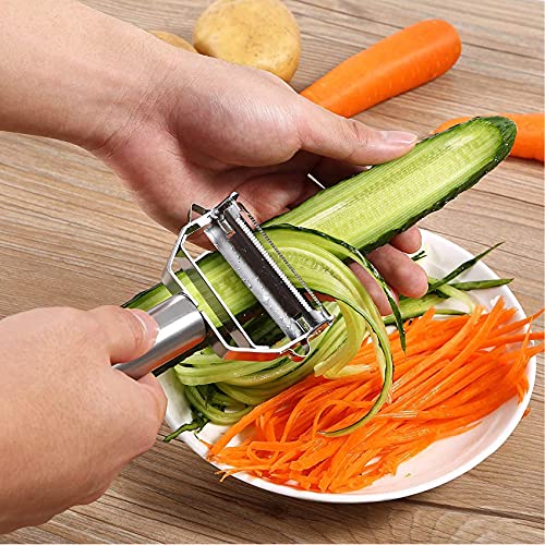 Rpanle Pelador, 3 en 1 Pelador de Frutas y Hortalizas, Multifunción Pelador Rotativo, Acero Inoxidable, Ideal para Pelar Patatas, Zanahorias y Diversas Verduras y Frutas (Plata)