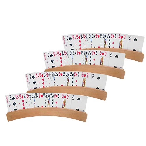 Rubyu-123 Soporte para cartas de juego, soporte de madera para tarjetas de juego, soporte para tarjetas para discapacitados, juego de cartas sin manos para niños, personas mayores, 4 unidades