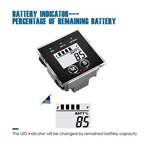 Runleader Medidor de Estado de Carga de batería multifunción de 12V a 48V, medidor de Horas de Mantenimiento,ácido de Plomo,Gel,Hierro de Litio,LiFePO4,troyano,AGM(BI022)