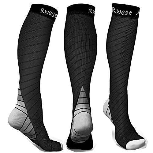 Rwest X Medias de Compresion, Calcetines de compresión Mujer y Hombre 20-30 mmHg para Running ,Ciclismo, Deporte, Trotar, Correr, Volar, Viajar，Pack de 1 o 2 pares