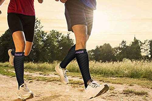 Rwest X Medias de Compresion, Calcetines de compresión Mujer y Hombre 20-30 mmHg para Running ,Ciclismo, Deporte, Trotar, Correr, Volar, Viajar，Pack de 1 o 2 pares