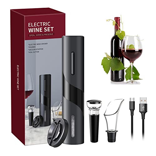 Sacacorchos Eléctrico, USB Recargable Automático Abridor de Botellas de Vino con Cortador de Papel, Vertedor, Tapón de Vacío, Profesional Abrelatas de Vino Set para Fiestas, cenas y Bodas