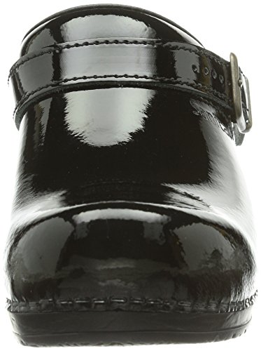 Sanita Freya | Zuecos Abiertos | Producto Artesanal Original para Mujer | Plantilla de Forma anatómica con Espuma Blanda | Correa de talón Ajustable | Negro | 39 EU