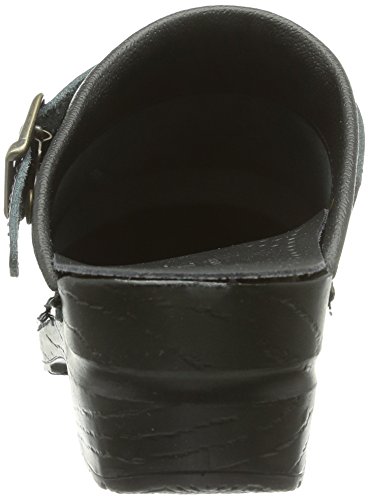 Sanita Freya | Zuecos Abiertos | Producto Artesanal Original para Mujer | Plantilla de Forma anatómica con Espuma Blanda | Correa de talón Ajustable | Negro | 39 EU