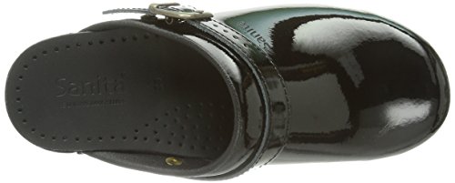 Sanita Freya | Zuecos Abiertos | Producto Artesanal Original para Mujer | Plantilla de Forma anatómica con Espuma Blanda | Correa de talón Ajustable | Negro | 39 EU