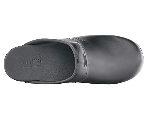 Sanita Sonja Patent | Zuecos Abiertos | Producto Artesanal Original para Mujer | Plantilla de Forma anatómica con Espuma Blanda | Negro | 35 EU