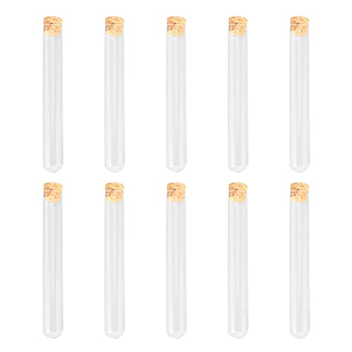 Scicalife 10 Piezas de Tubo de Ensayo de Vidrio con Tapón de Corcho Tubos de Ensayo Transparentes Mini Vail de Vidrio para Pruebas de Laboratorio de Ciencia Contenedores de Almacenamiento