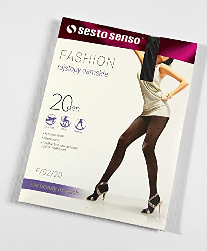 Sesto Senso Medias Estampadas Mujer Negras 20 Den Finas Sin Costuras Pantys con Patrón puntos conectados 02 Black 4