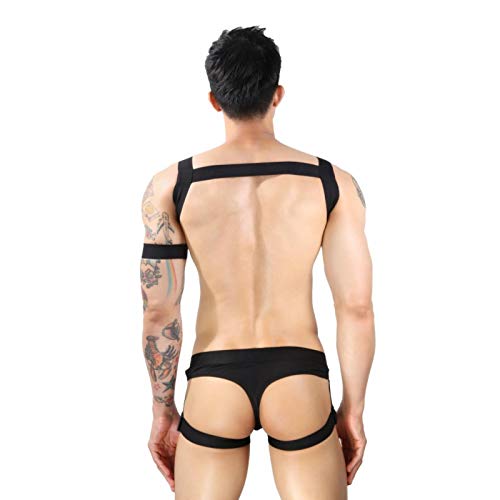 SEXYSY Cinturones de arnés de Pecho de Cuerpo elástico con Cuello Halter para Hombre con   suspensorio Tangas Body Lencería Sexy para Traje de Club Nocturno